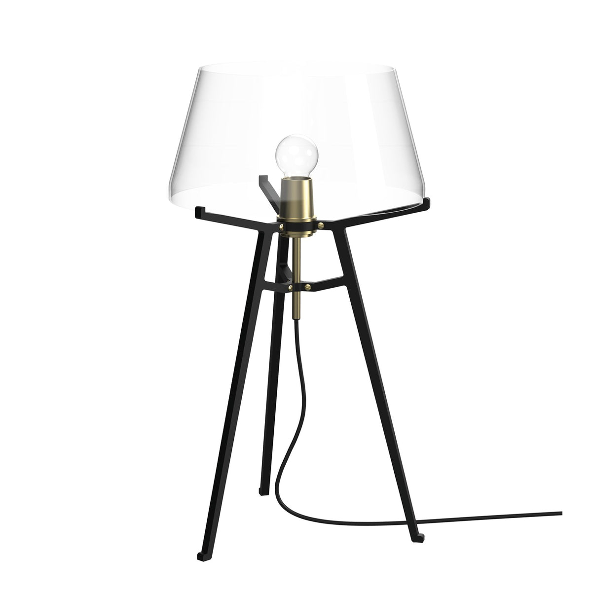 Lampe Ella en verre soufflé, pied tripode Noir Transparent
