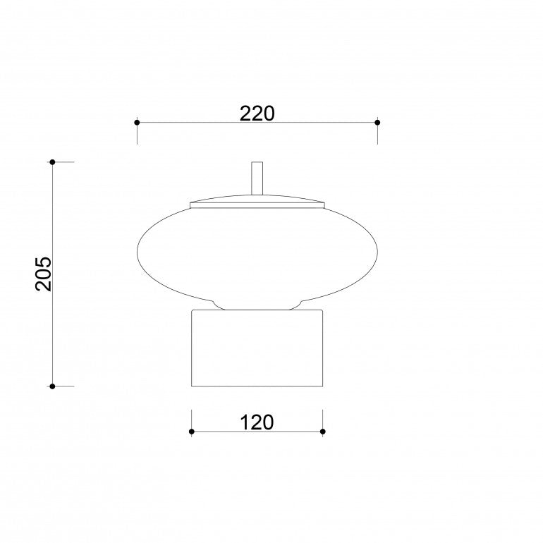Schéma technique coté largeur 220 mm, hauteur 205 mm, base 120 mm