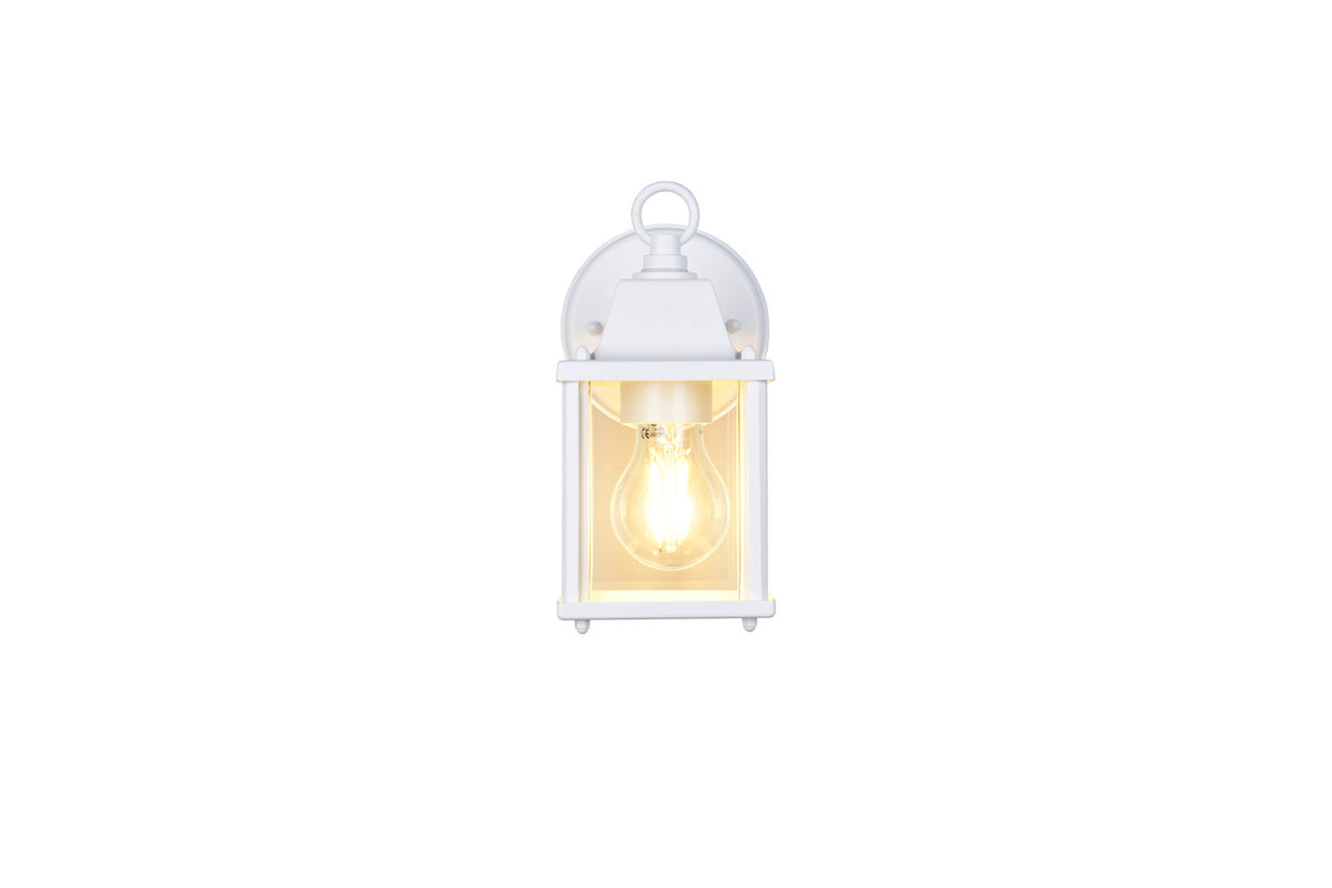 Vue de face du luminaire, ampoule à filament chaude visible dans le verre