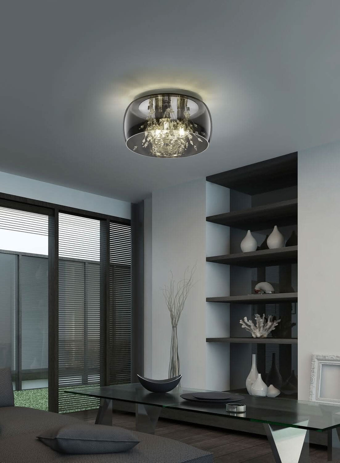 Plafonnier Crystel 3 lumières chromé, verre