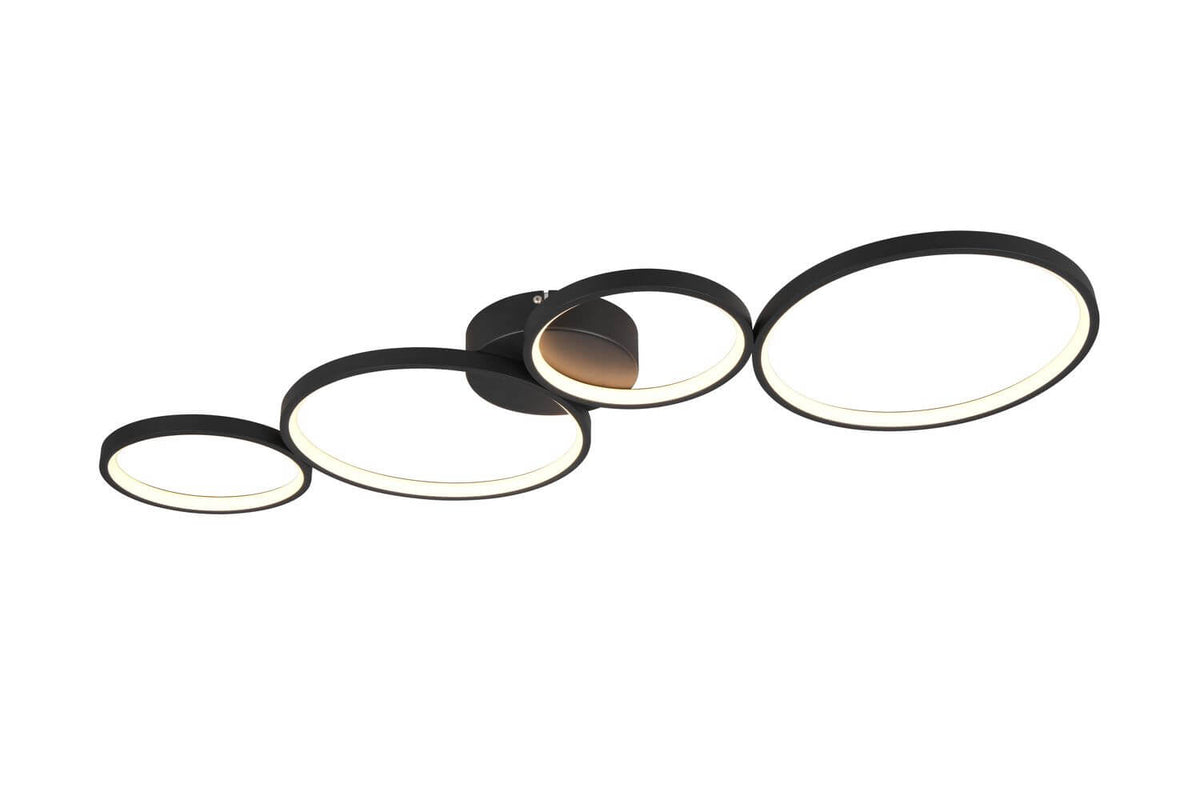 Plafonnier Rondo noir mat, L 97 cm