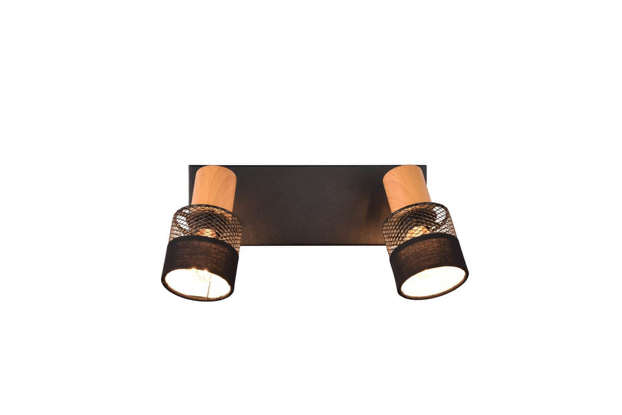 Vue du dessus montrant la base rectangulaire noire et les deux têtes cylindriques.