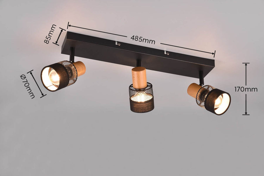 Spot Nandini 3 lumières noir mat