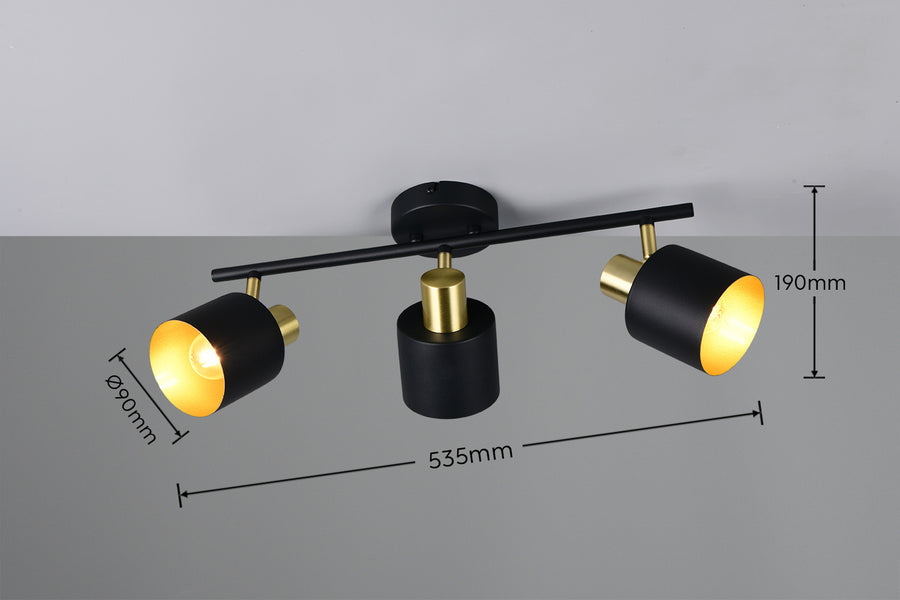 Schéma coté du luminaire avec dimensions 535 mm, 190 mm et diamètre 90 mm