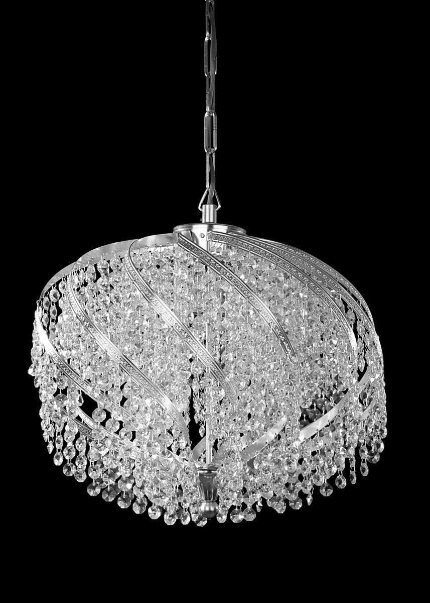 Même luminaire en finition chromée argentée, photographié de face sur fond noir