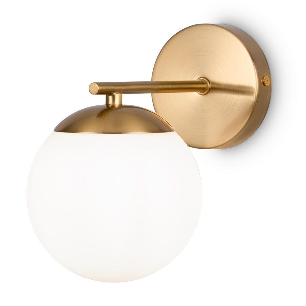 Applique murale assortie, globe blanc et platine ronde en laiton brossé