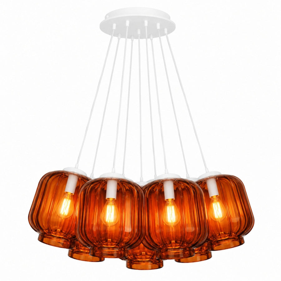 Suspension grappe Velo 7 lumières, verres Ø 25 cm