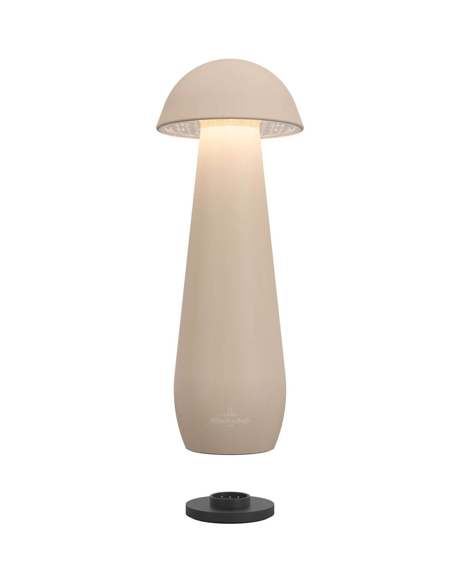 Vue du dessous montrant la grille du diffuseur et le socle de recharge séparé