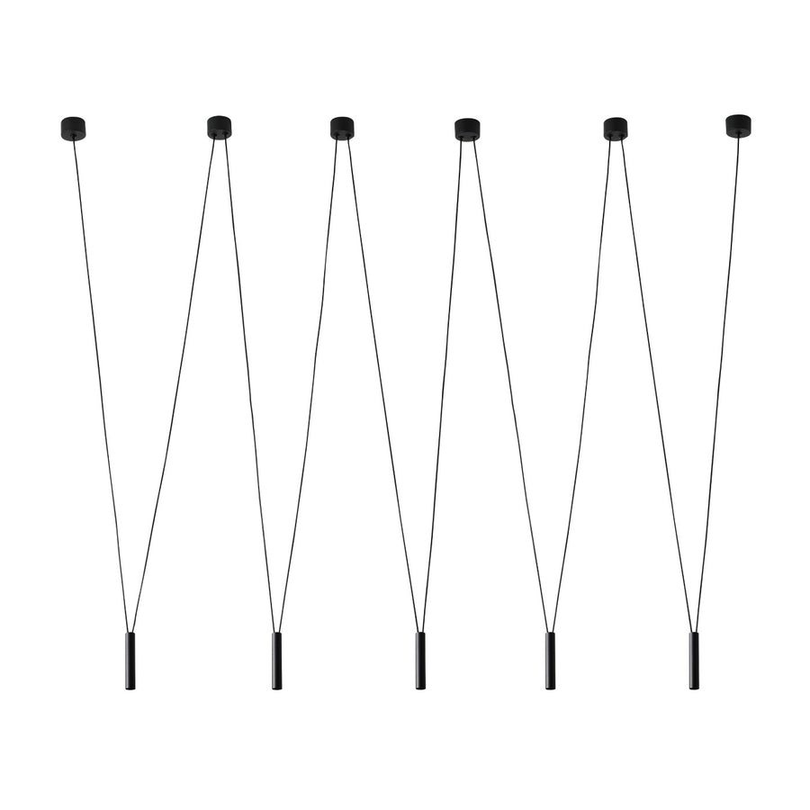Version noire des six suspensions cylindriques présentées de face sur fond blanc