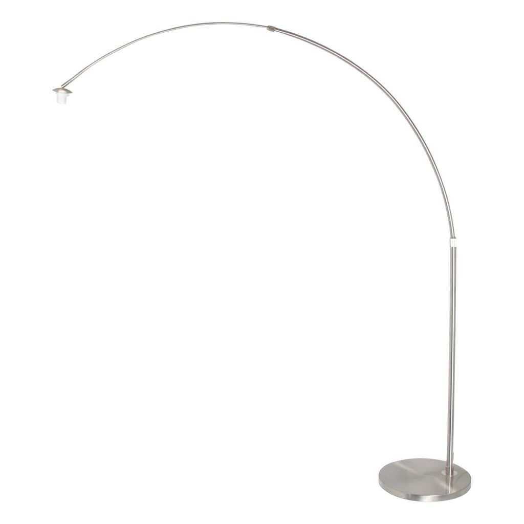 Même lampadaire arqué présenté dans l'autre sens, montrant sa base et sa courbure métallique.