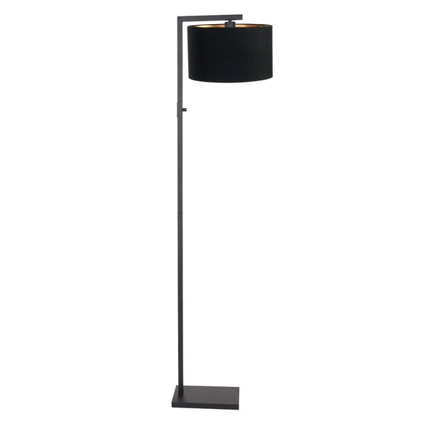 Schwarze Sol-Lampe mit Leinen-Lampenschirm