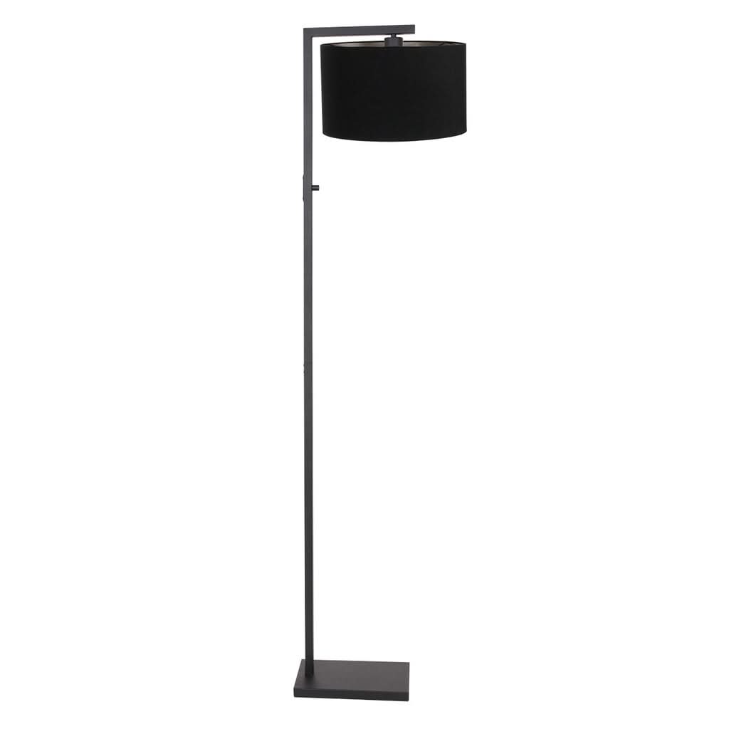 Schwarze Sol-Lampe mit Leinen-Lampenschirm