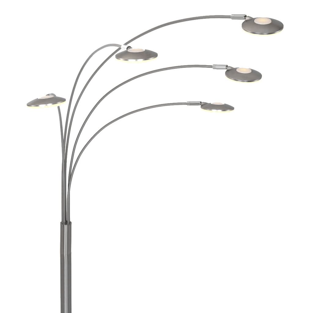Détail du haut de la lampe montrant les cinq bras courbés et leurs diffuseurs