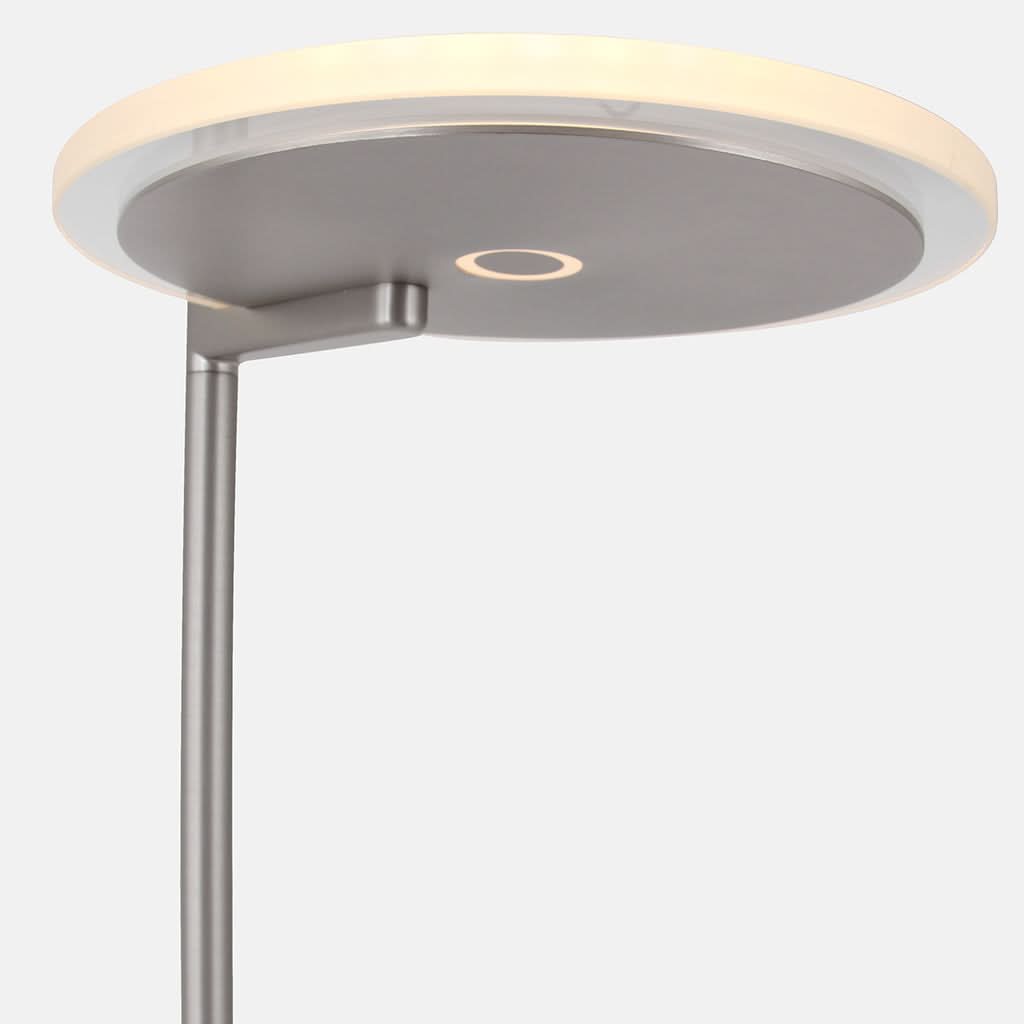 Détail du disque lumineux, anneau LED central et bras coudé en métal