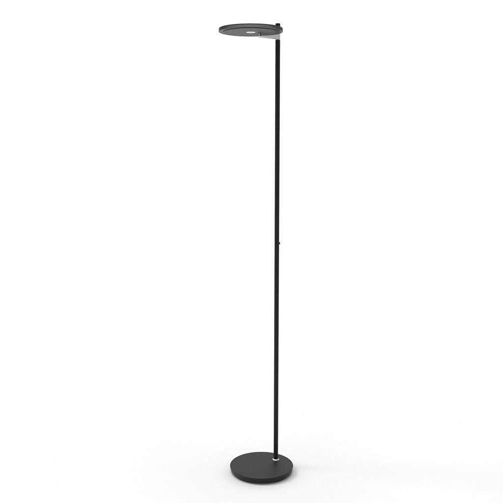 Vue légèrement décalée du lampadaire, montrant la tige et le disque supérieur.