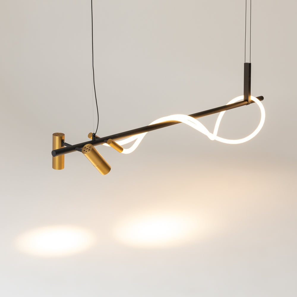 Vue en perspective montrant le tube LED formant une boucle lumineuse