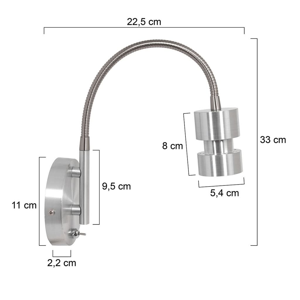 Dimensions de l'applique murale Natasja : projection 22,5 cm, hauteur 33 cm, platine Ø 11 cm – Designix.fr