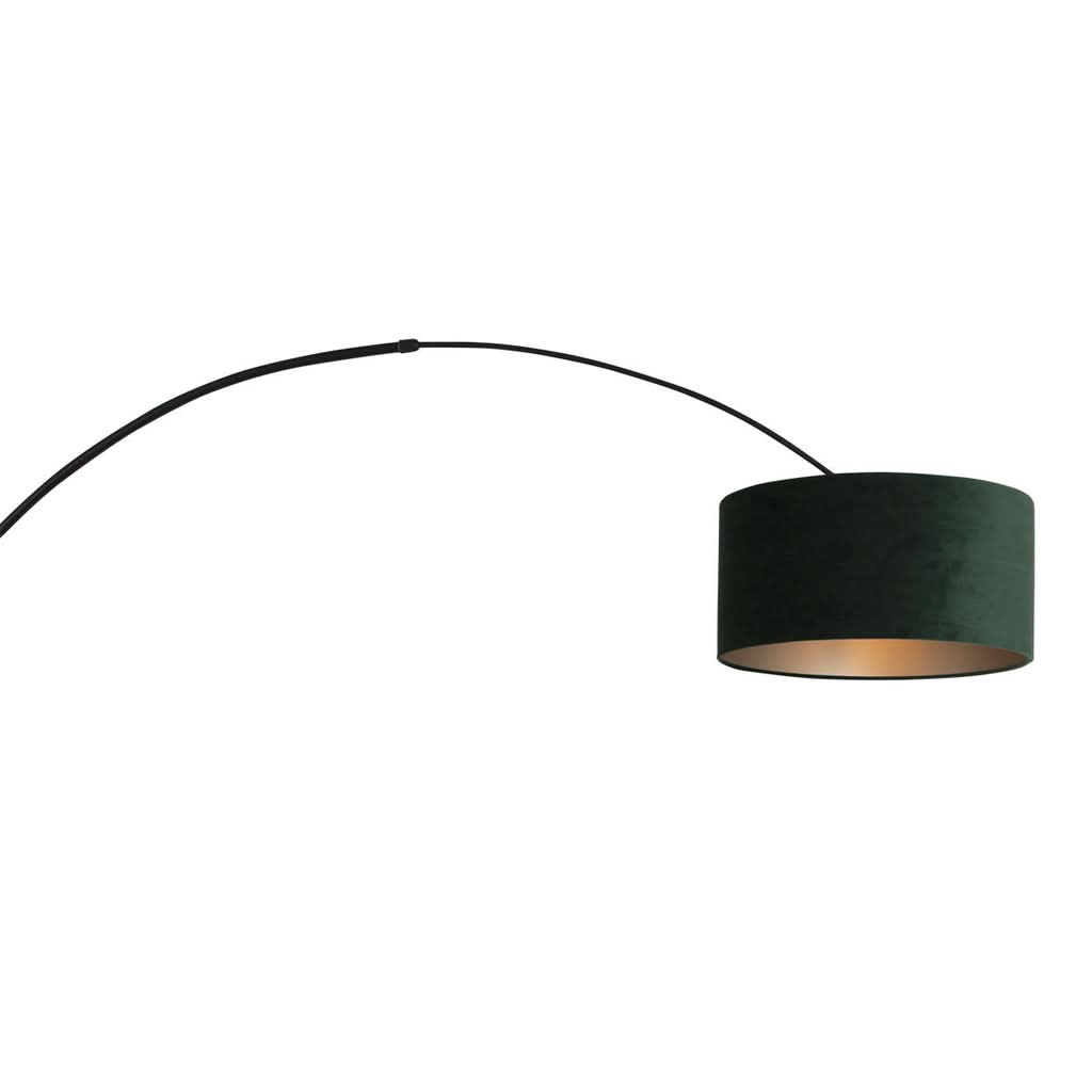 Große Bogen-Wandleuchte, grüner Samt, verstellbarer schwarzer Arm 175 cm | Sparkled