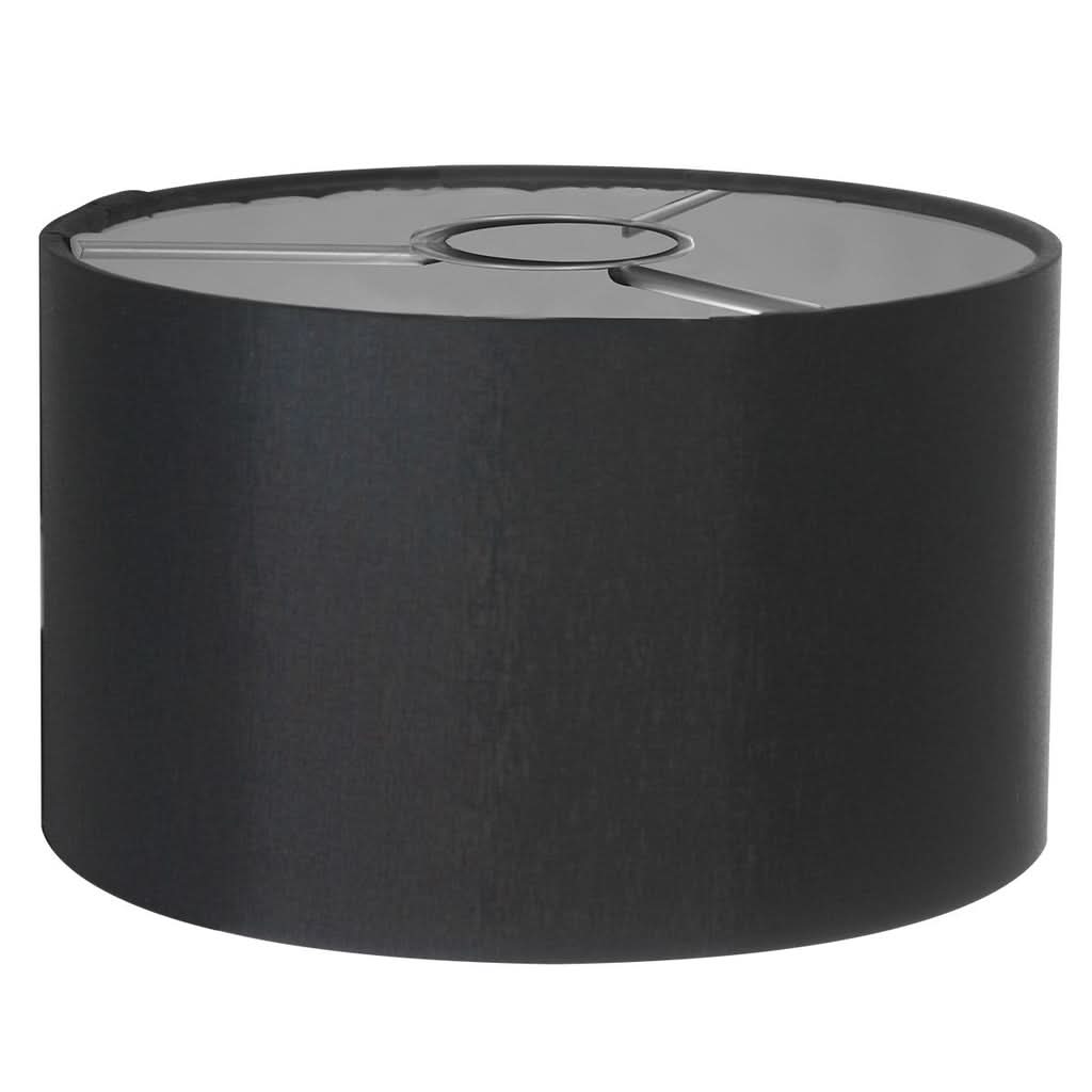 Abat-jour cylindrique noir vu de dessus, armature métallique apparente.