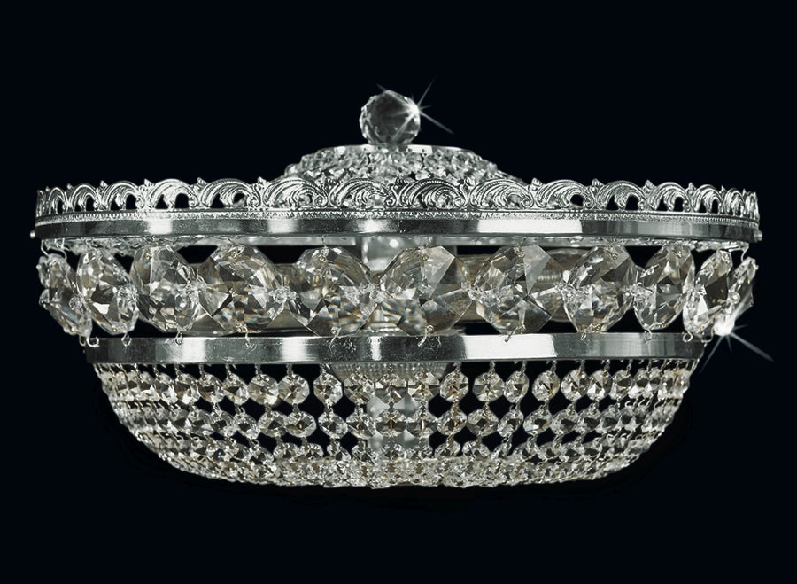 Vue de face de l'applique en cristal finition argent, perles et gouttes étincelantes