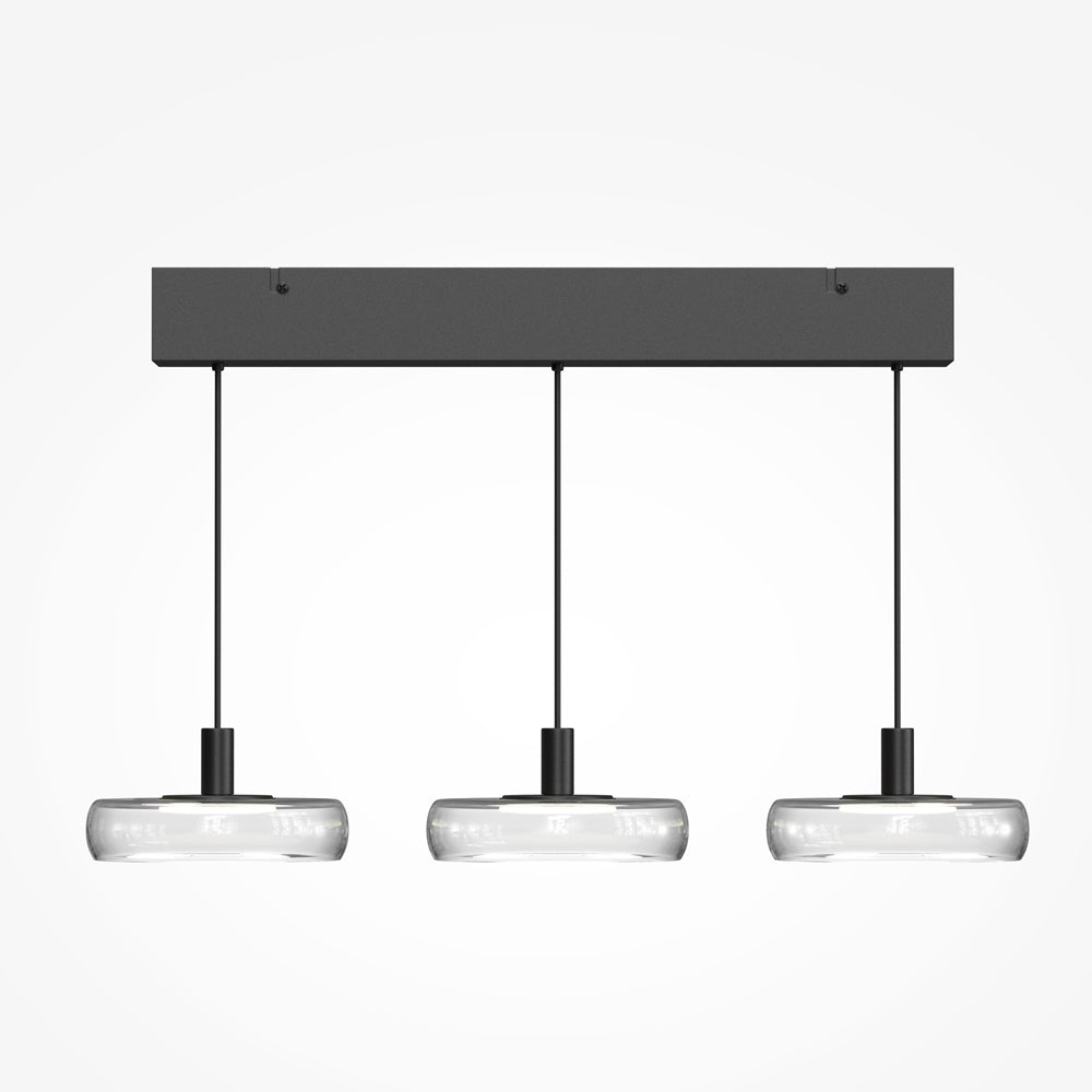 Variante claire de la suspension triple, câbles fins et verres transparents alignés