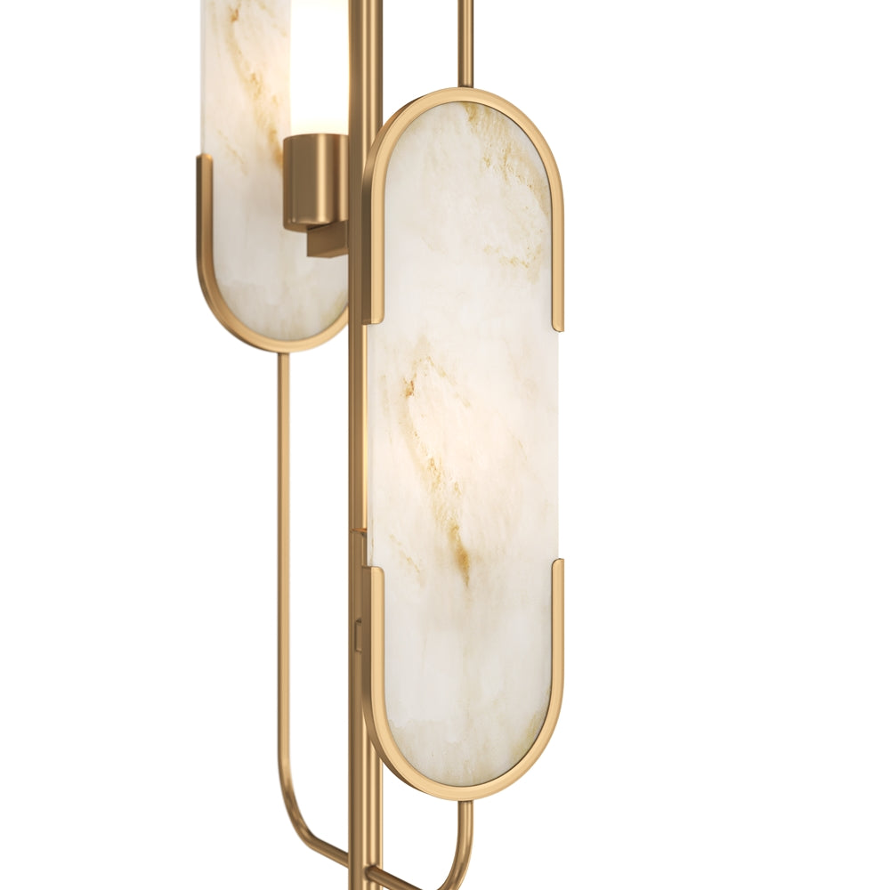 Détail rapproché du cadre laiton et de l'onyx veiné translucide