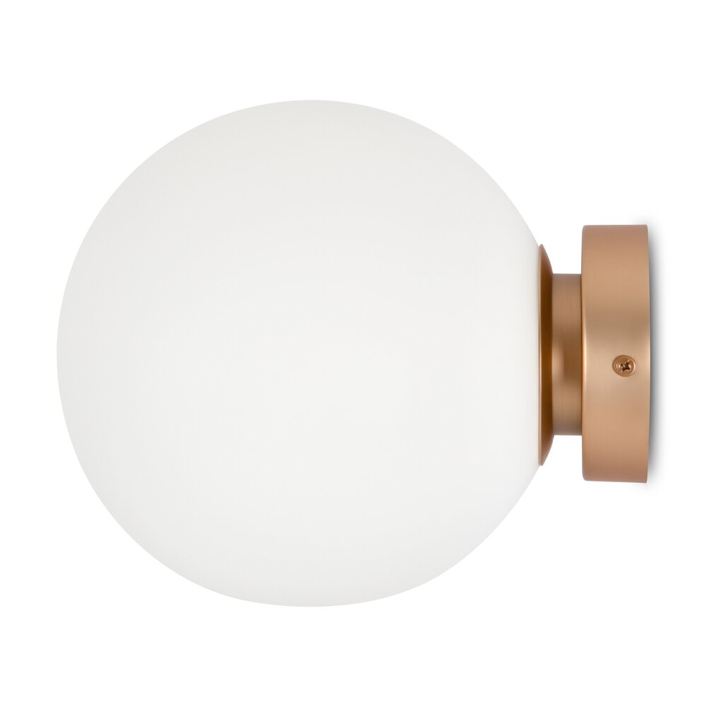 Vue de profil de l'applique, montrant la platine murale dorée et l'épaisseur du globe.