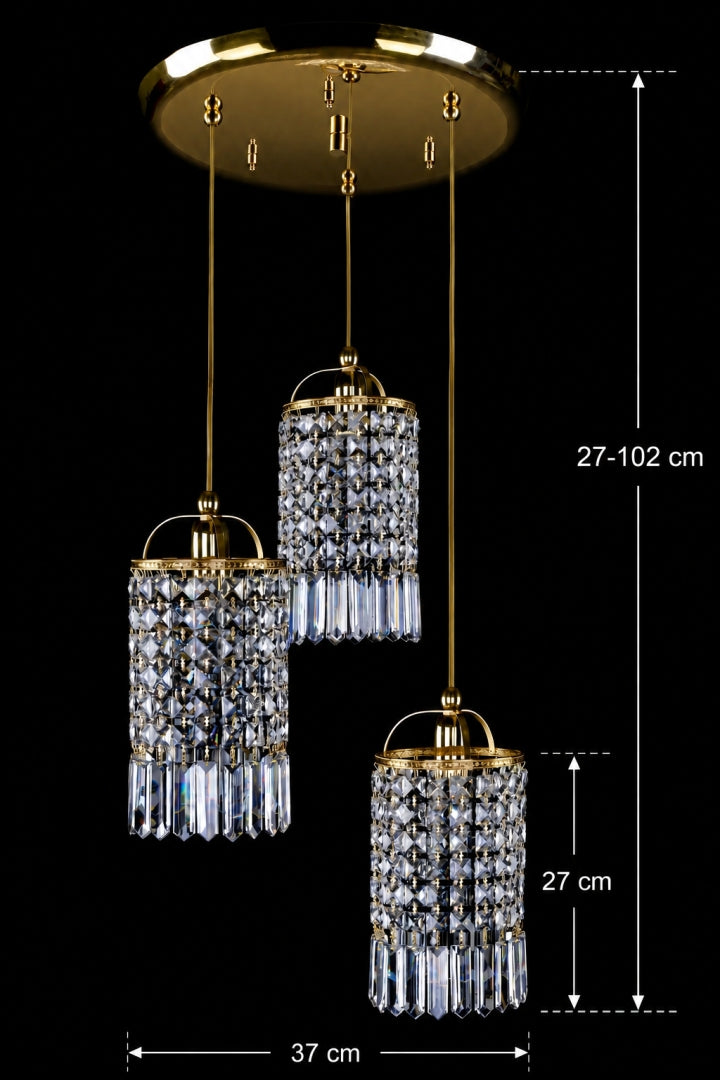 Schéma coté du luminaire, hauteur réglable 27 à 102 cm et largeur 37 cm