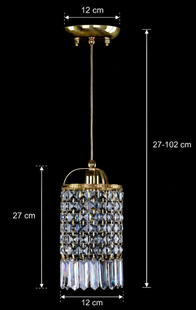Schéma coté de la suspension dorée avec hauteur réglable et diamètre du cylindre.