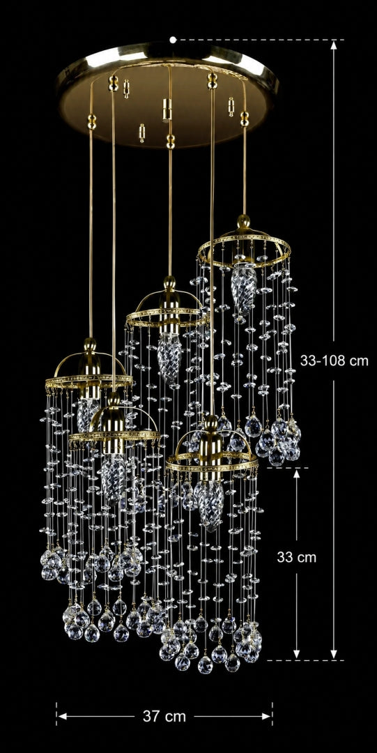 Schéma coté du luminaire : 37 cm de diamètre, hauteur réglable 33 à 108 cm.