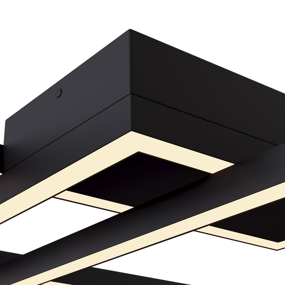 Détail rapproché de la finition noire mate et du ruban LED ivoire