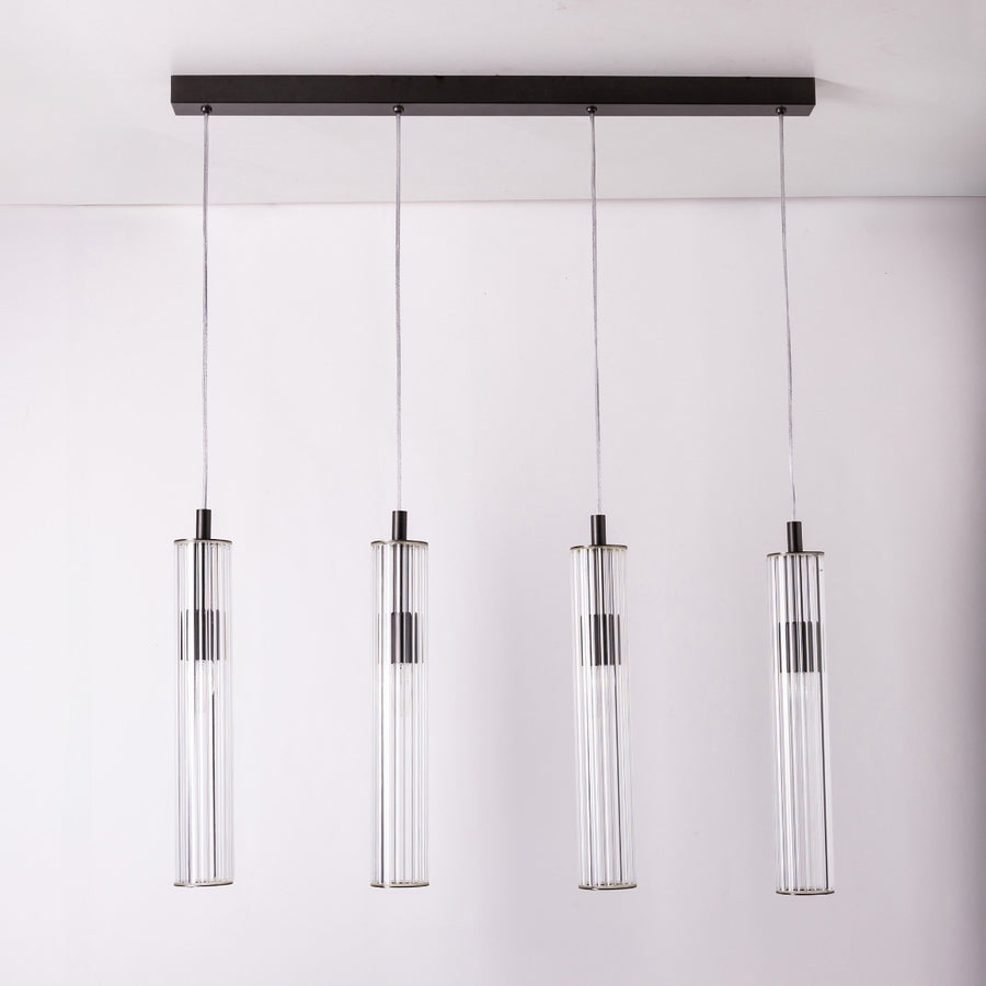 Suspension Aria 4 lumières titane brossé, verre