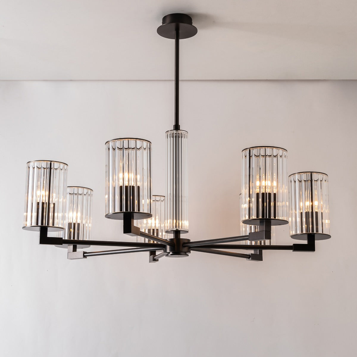 Suspension Aria 7 lumières titane brossé, verre