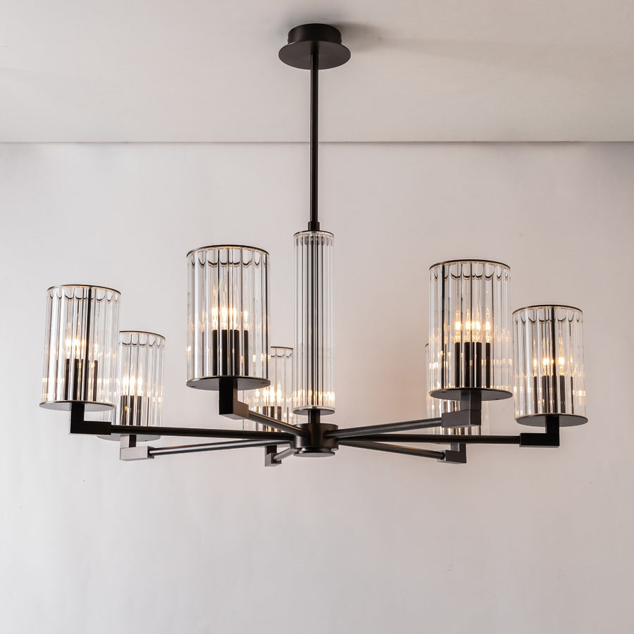 Suspension Aria 7 lumières titane brossé, verre