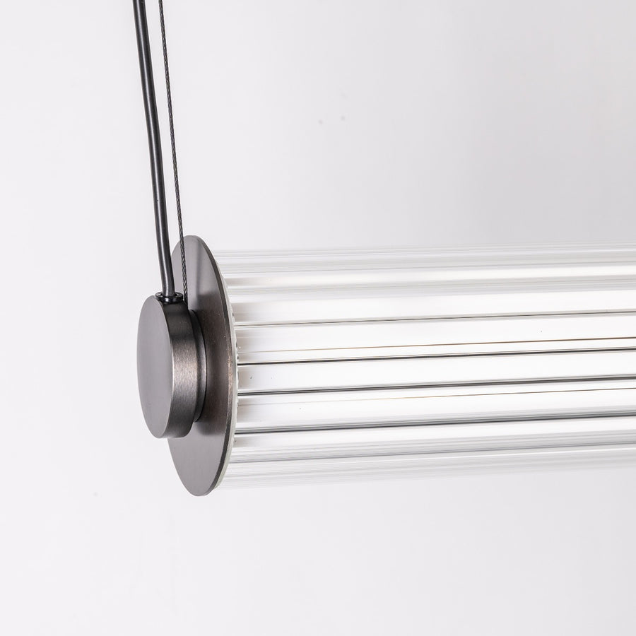 Suspension Como titane brossé, verre, H 200 cm