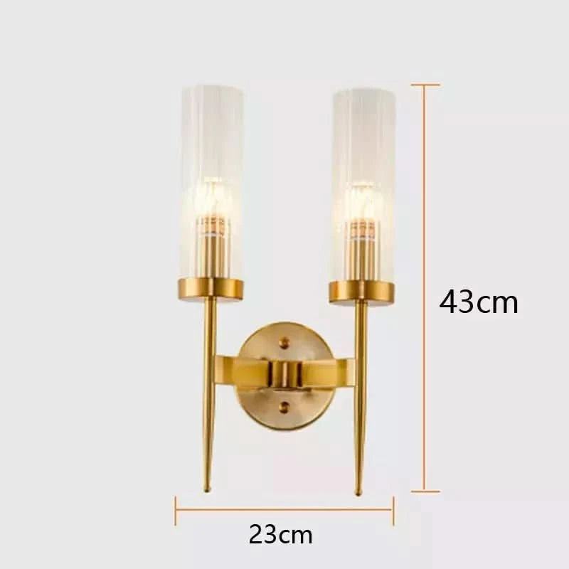 Schéma de dimensions du luminaire doré : hauteur 43 cm et largeur 23 cm.
