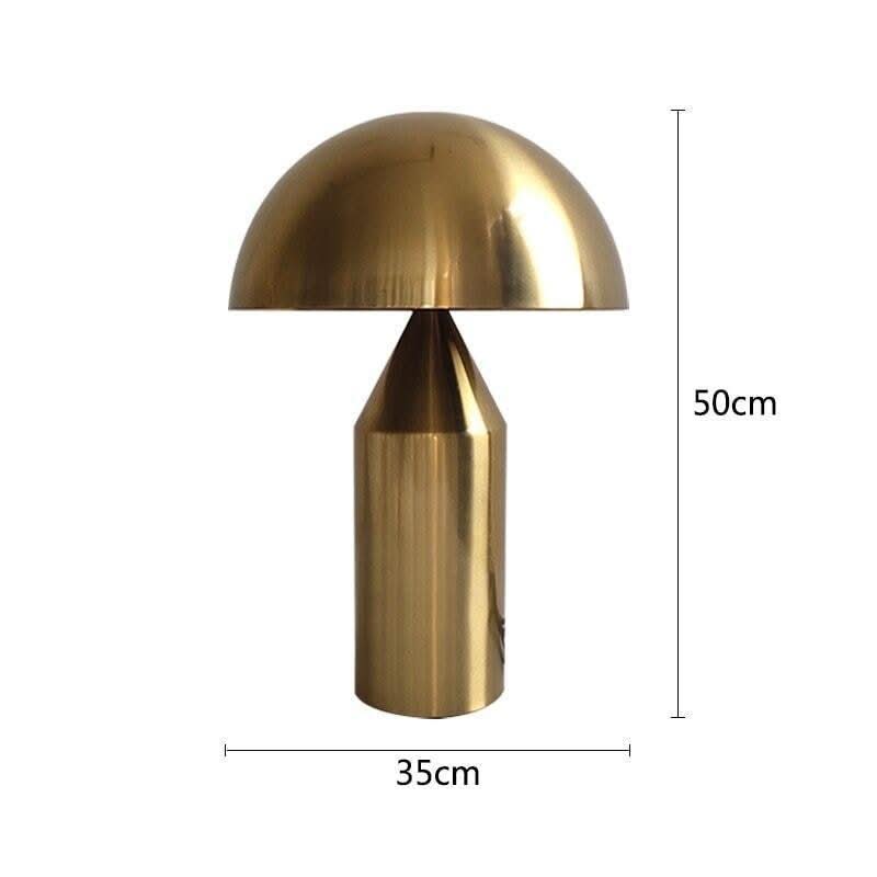 Lampe champignon dorée brossée avec cotes de hauteur 50 cm et largeur 35 cm
