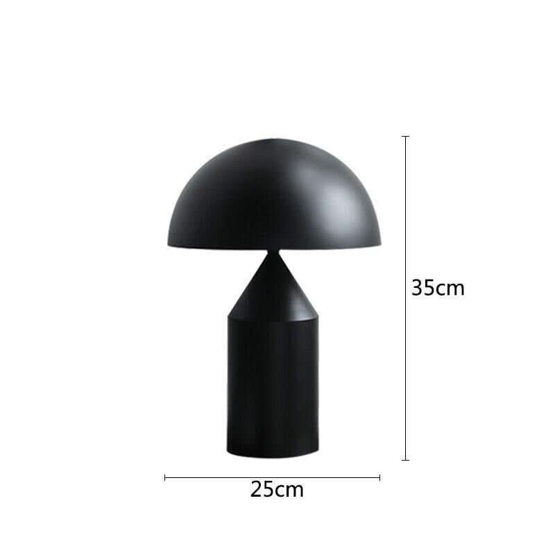 Lampe champignon noire mate avec schéma de dimensions 35 cm sur 25 cm