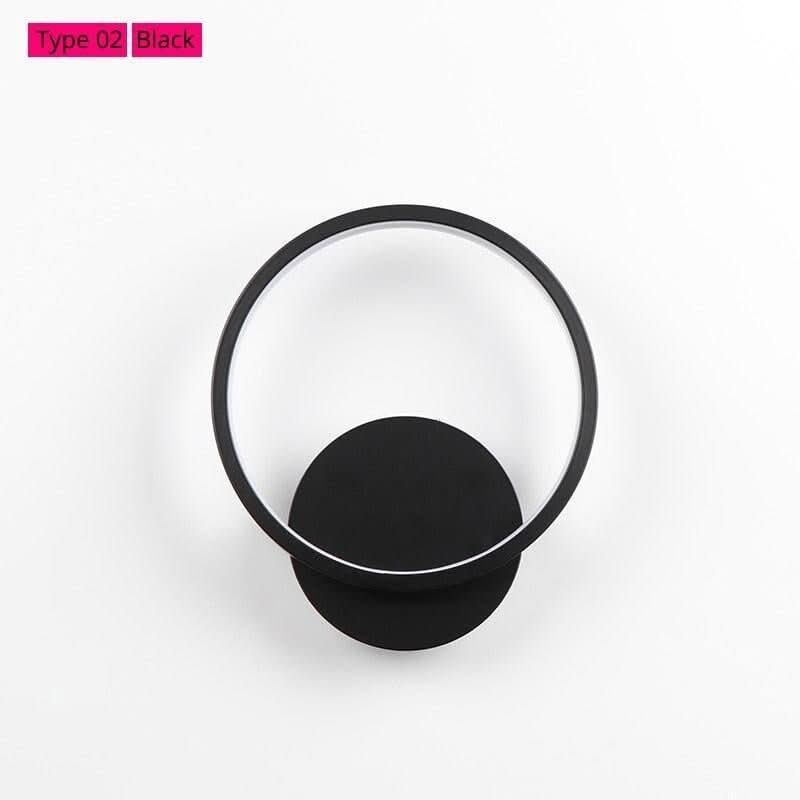 Modèle noir circulaire Type 02, anneau lumineux sur base semi-circulaire murale.