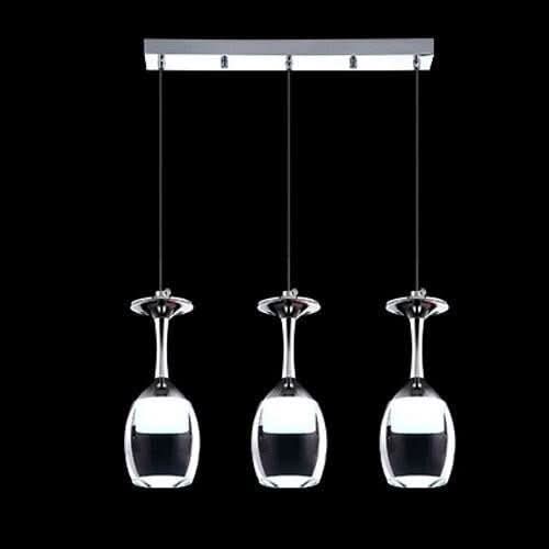 Suspension Luminaire Verre à Vin | Esprit Vinicole - Designix Suspension luminaire Argent 3 verres barre Blanc Froid (6000 - 6500K)