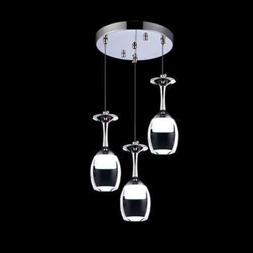 Suspension Luminaire Verre à Vin | Esprit Vinicole - Designix Suspension luminaire Argent 3 verres rond Blanc Froid (6000 - 6500K)