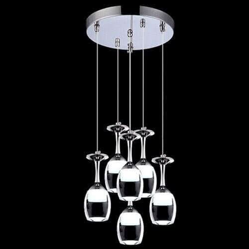 Suspension Luminaire Verre à Vin | Esprit Vinicole - Designix Suspension luminaire Argent 6 verres rond Blanc Froid (6000 - 6500K)